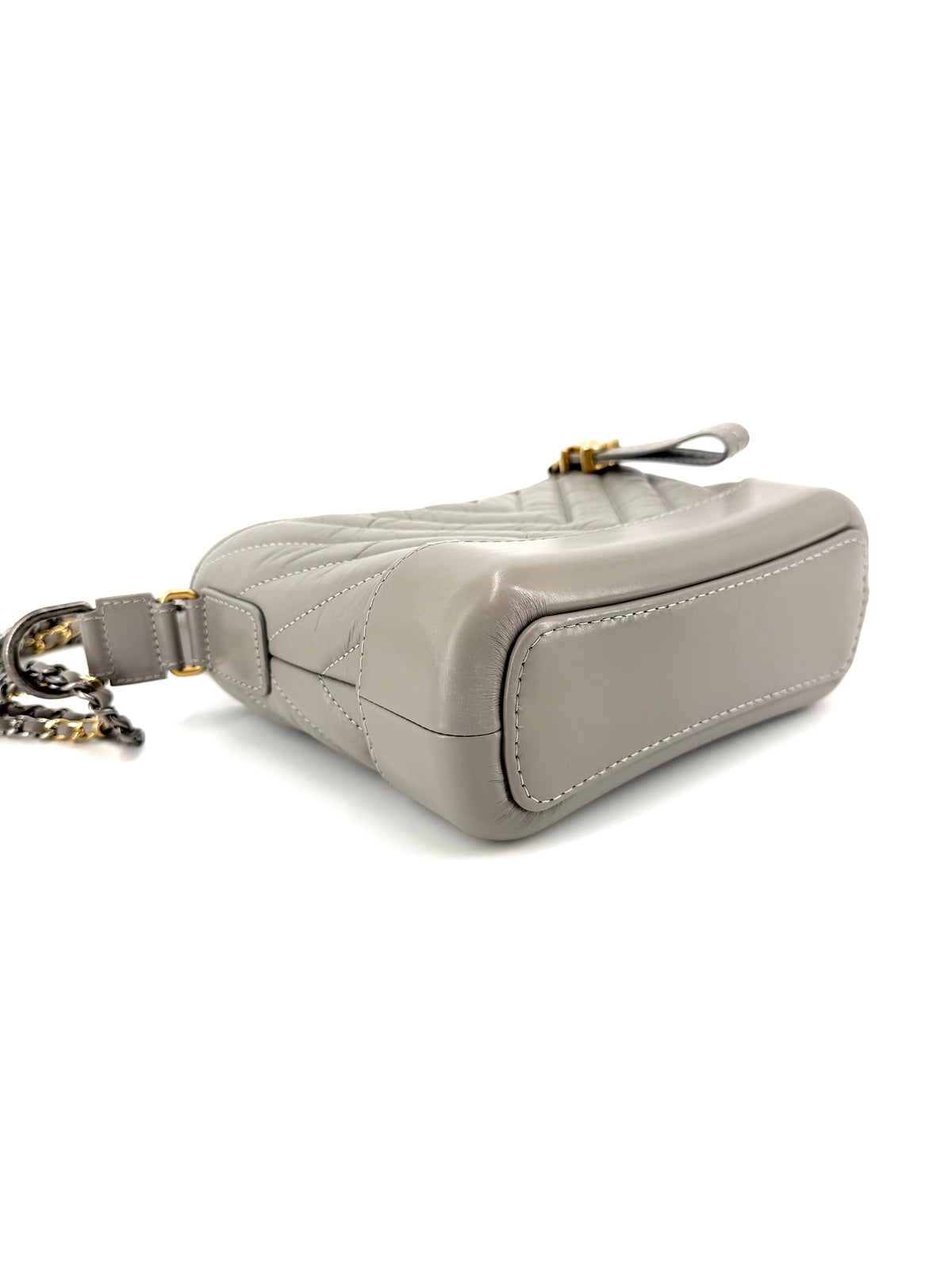 Pre-Owned Chanel Gabrielle Small Gray Chevron Calfskin Bag