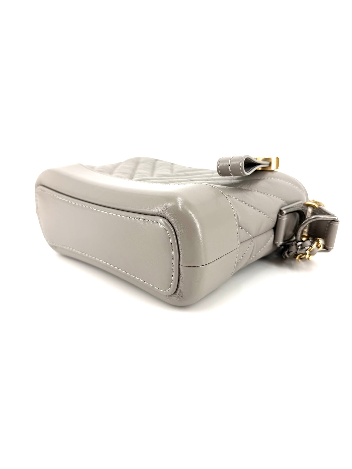 Pre-Owned Chanel Gabrielle Small Gray Chevron Calfskin Bag