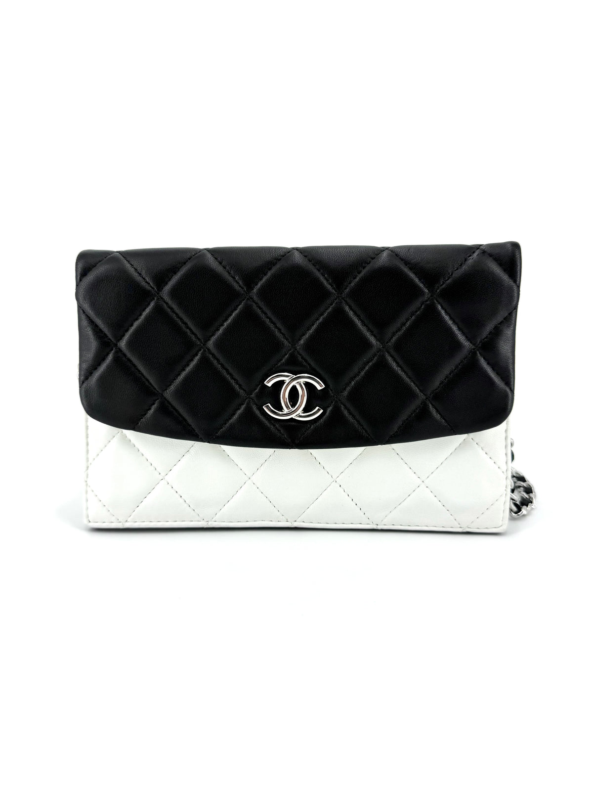 Pre-Owned Chanel Quilted Black White Lambskin Double Pack Mini Bag