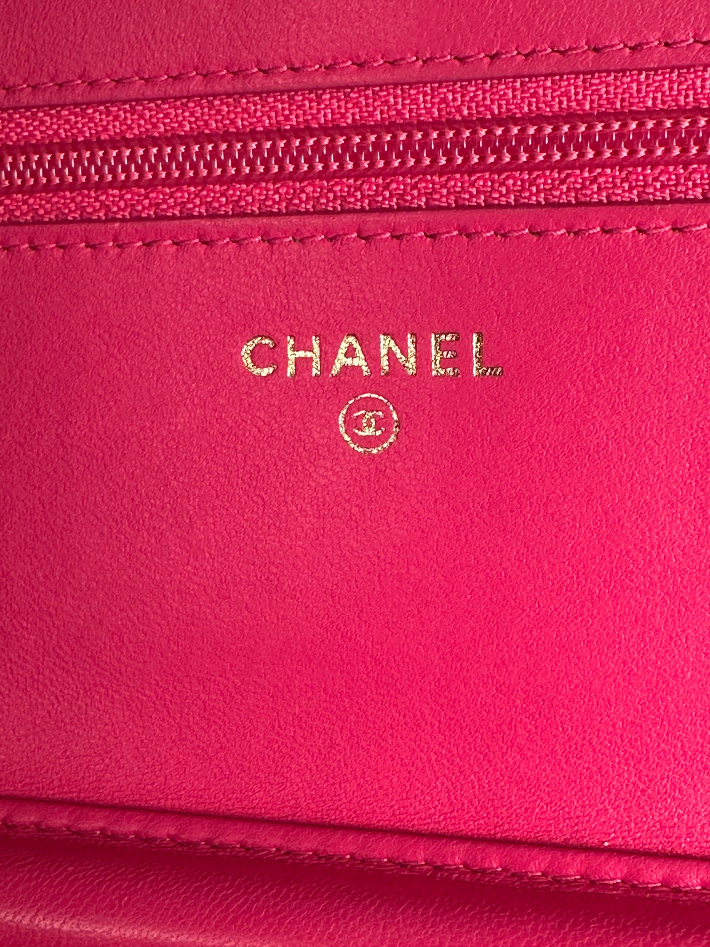 Chanel Pink Lambskin Leather Chevron Crossbody Wallet on Chain WOC