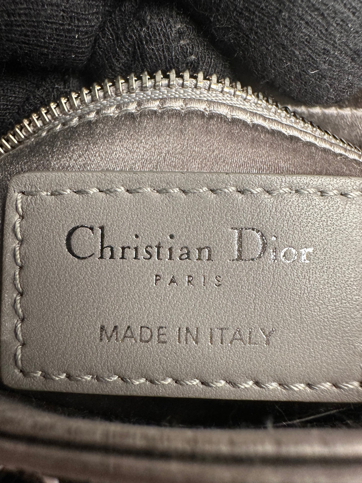 Christian Dior Gray Satin Crystal Cannage Mini Lady Dior Crossbody Bag