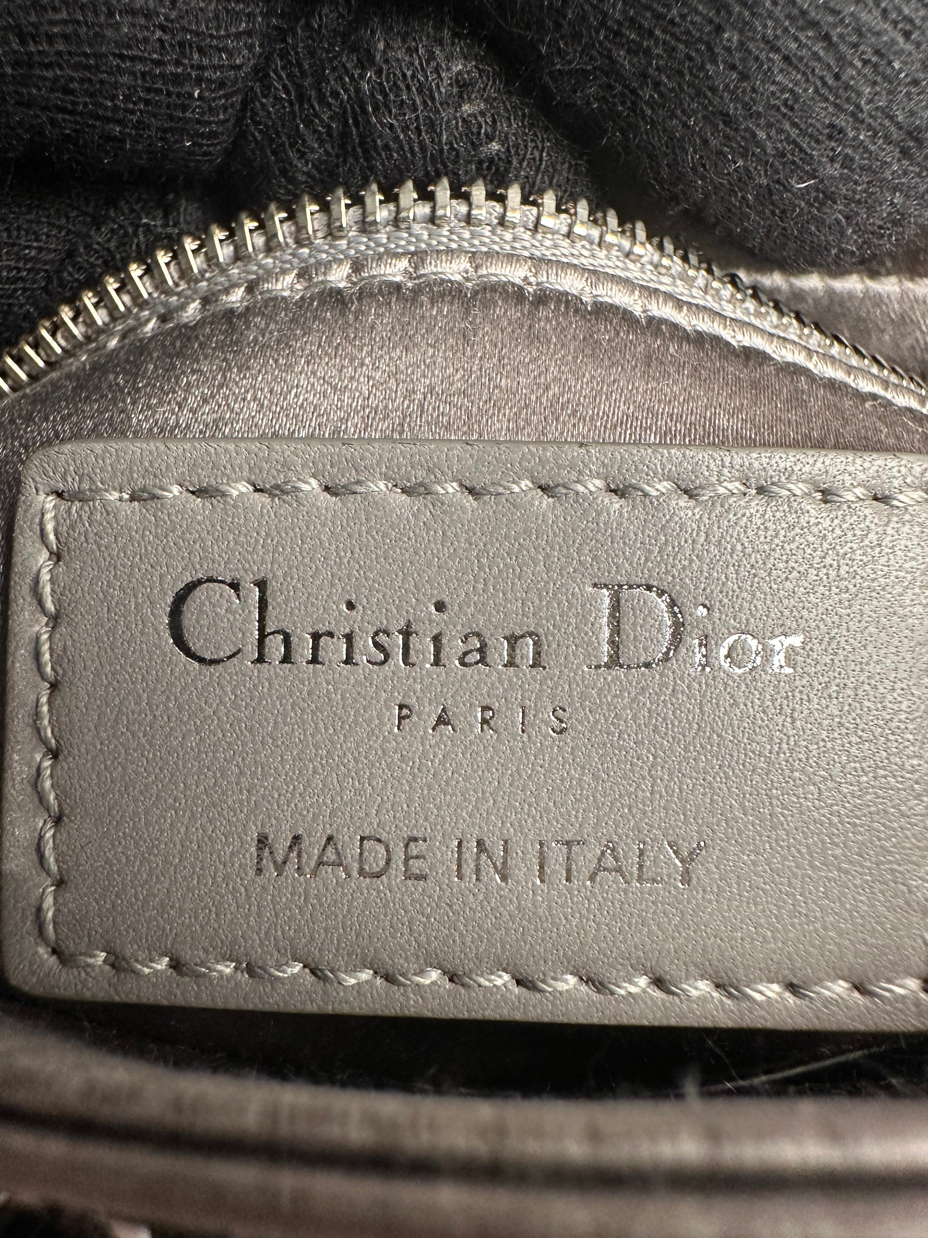 Christian Dior Gray Satin Crystal Cannage Mini Lady Dior Crossbody Bag