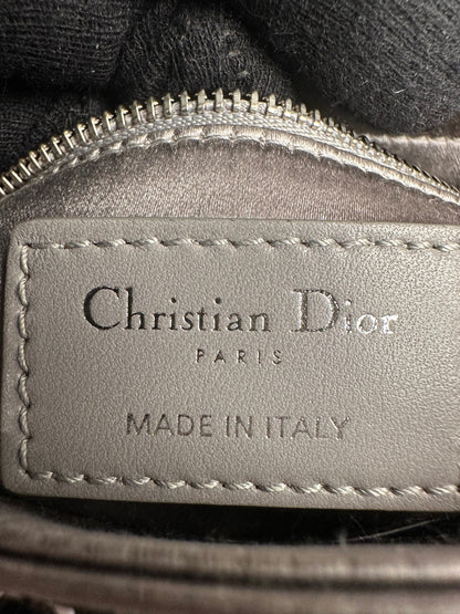 Christian Dior Gray Satin Crystal Cannage Mini Lady Dior Crossbody Bag
