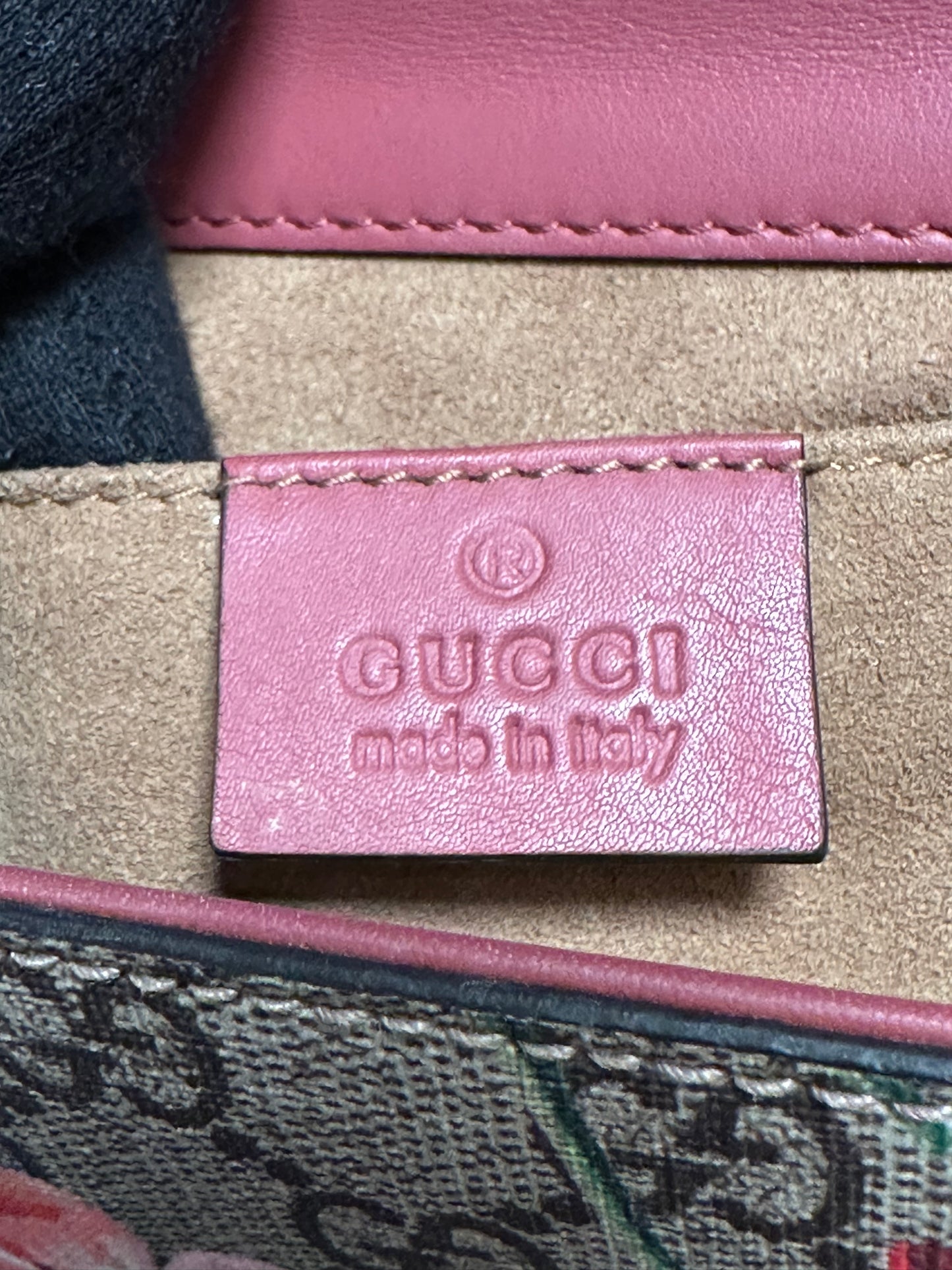 Gucci GG Blooms Floral Red Pink Padlock Canvas Crossbody Bag