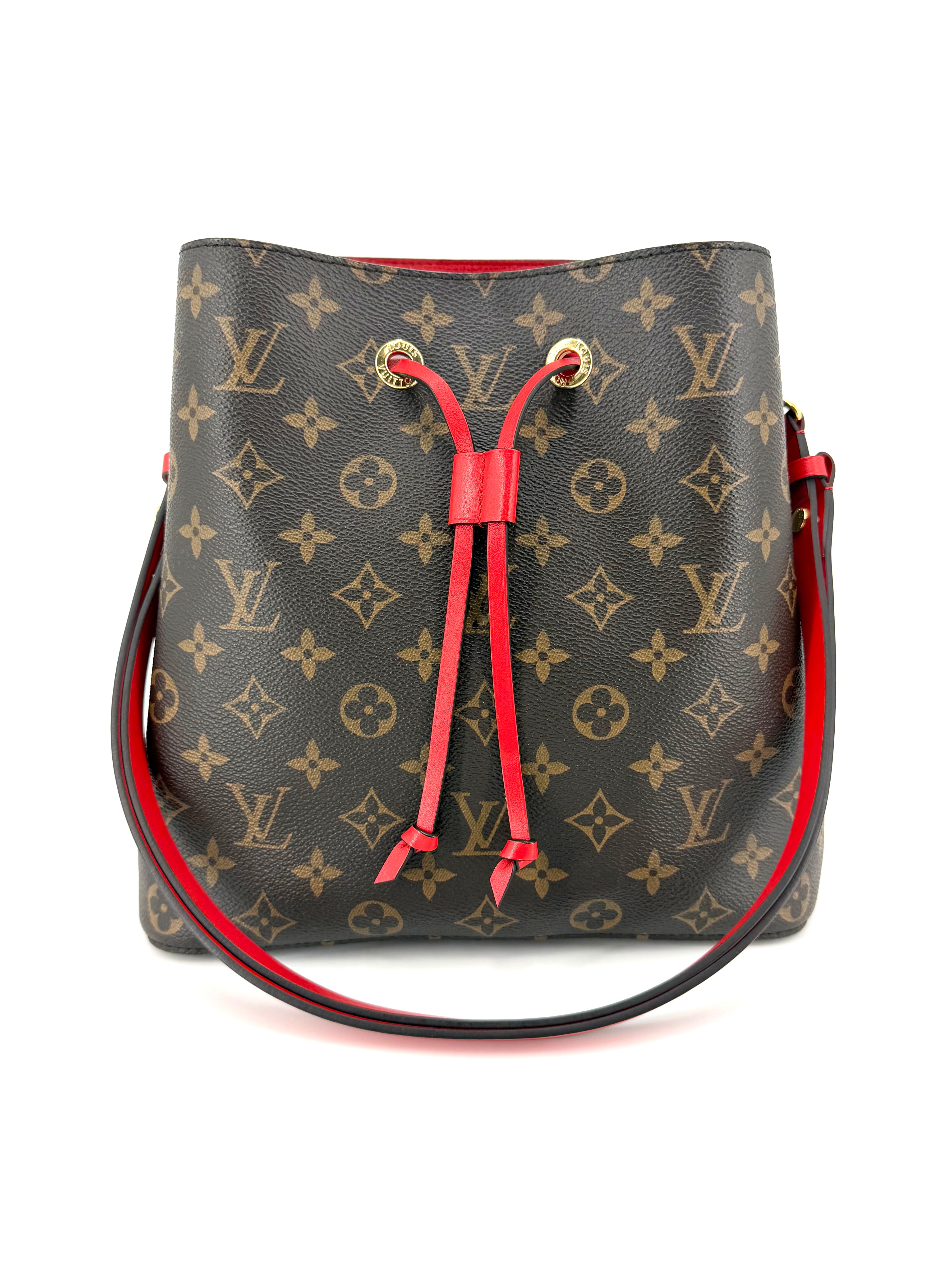 Pre-Owned Louis Vuitton NéoNoé MM Monogram Red Trim Bucket Crossbody Bag