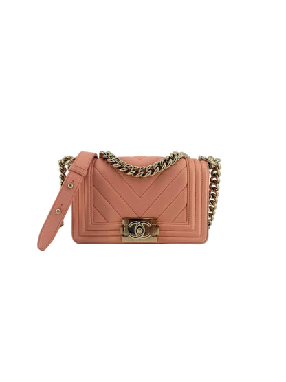 Pre-Owned Chanel Small Chevron Boy Crossbody Shoulder Bag