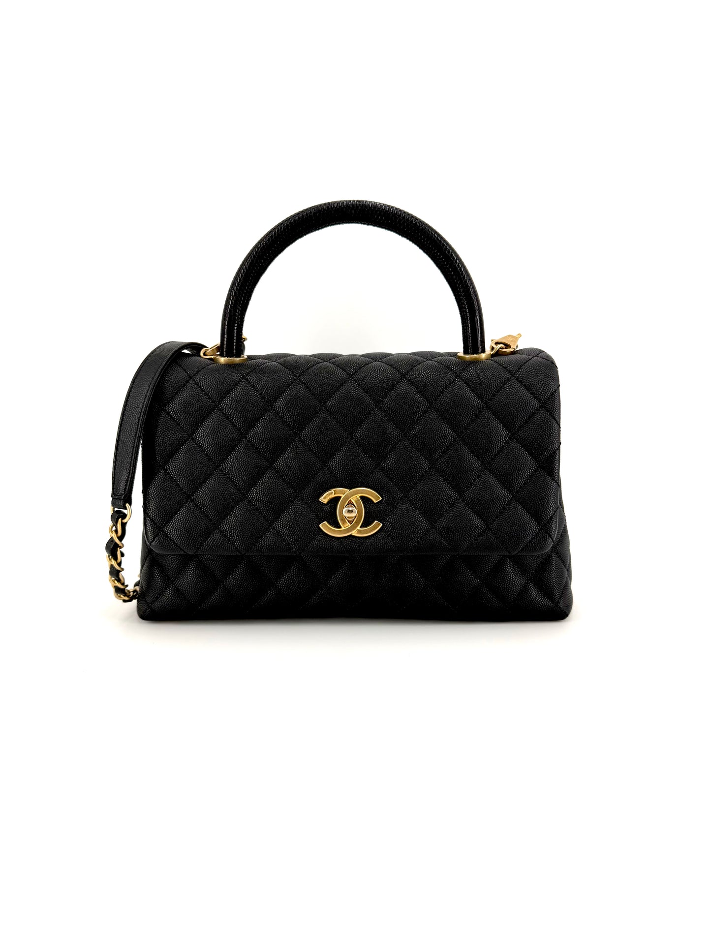Pre-Owned Chanel Coco Lizard Handle and Caviar Leather Shoulder Bag