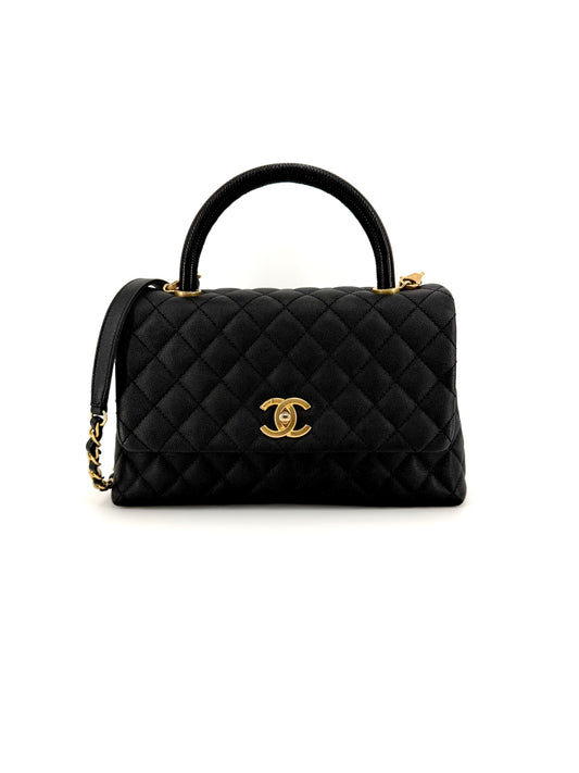 Pre-Owned Chanel Coco Lizard Handle and Caviar Leather Shoulder Bag