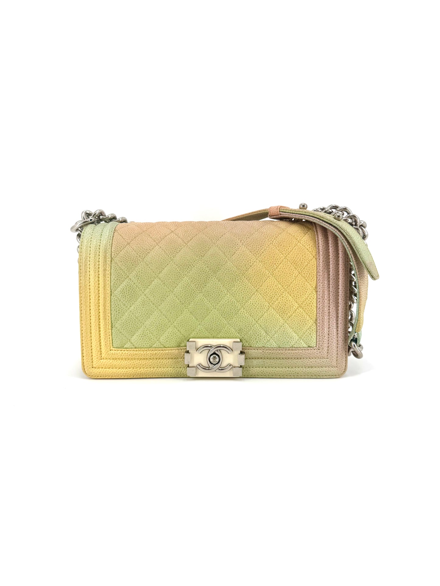 Pre-Owned Chanel Rainbow Quilted Caviar Medium Boy Crossbody Bag
