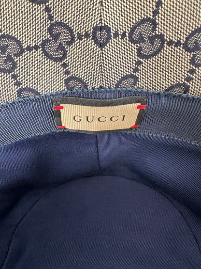 Pre-Owned Gucci GG Beige/Blue Canvas Bucket Hat Size XL 60cm