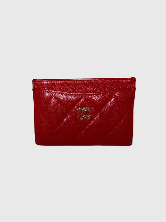 Channel Caviar Leather Red Card Holder