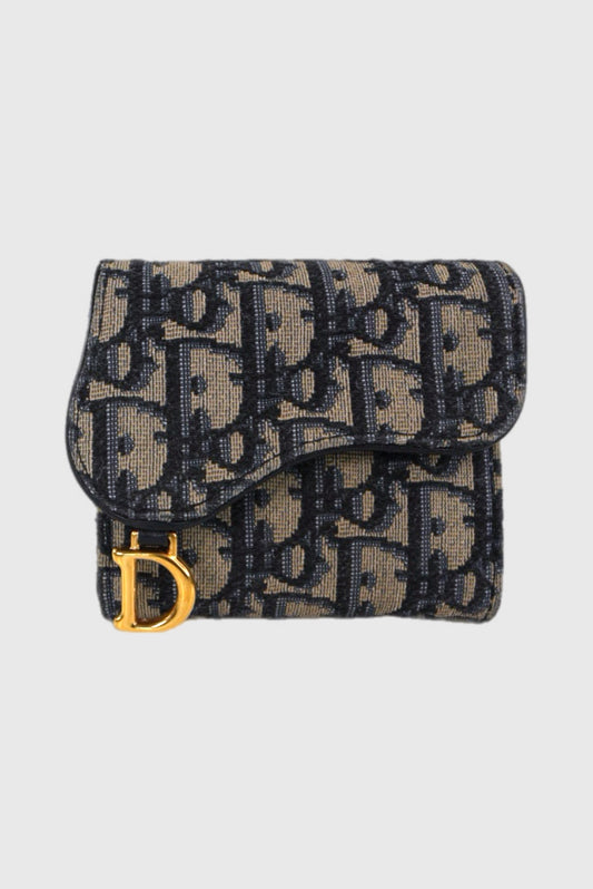Dior Oblique Jacquard Saddle Lotus Blue Wallet