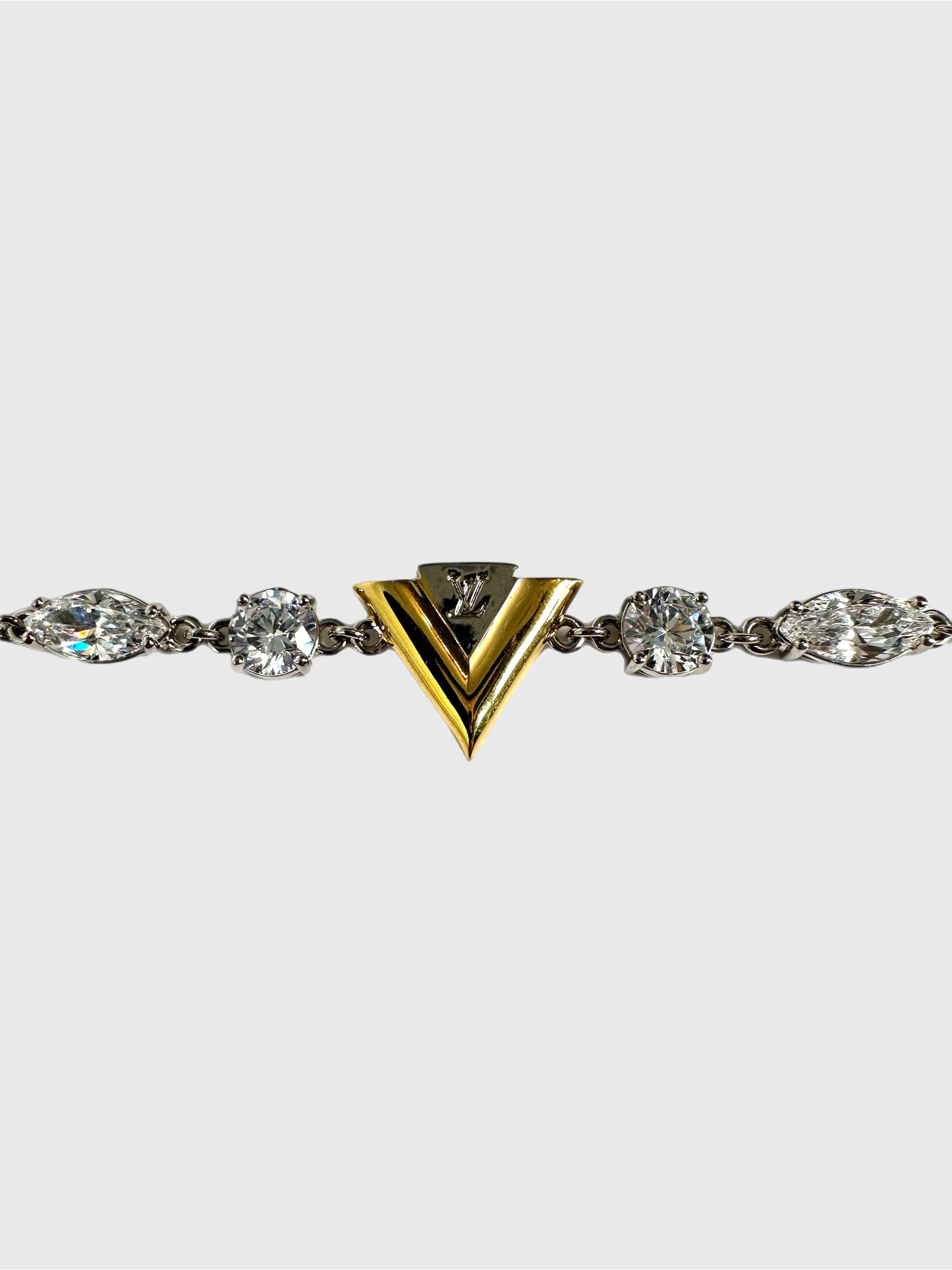 Louis Vuitton "V for Vuitton" Bracelet in Silver/Gold Tone with Crystals