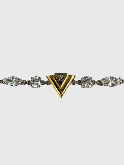 Louis Vuitton "V for Vuitton" Bracelet in Silver/Gold Tone with Crystals