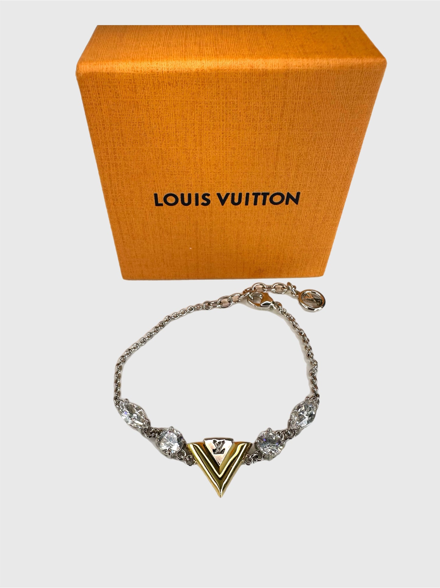 Louis Vuitton "V for Vuitton" Bracelet in Silver/Gold Tone with Crystals