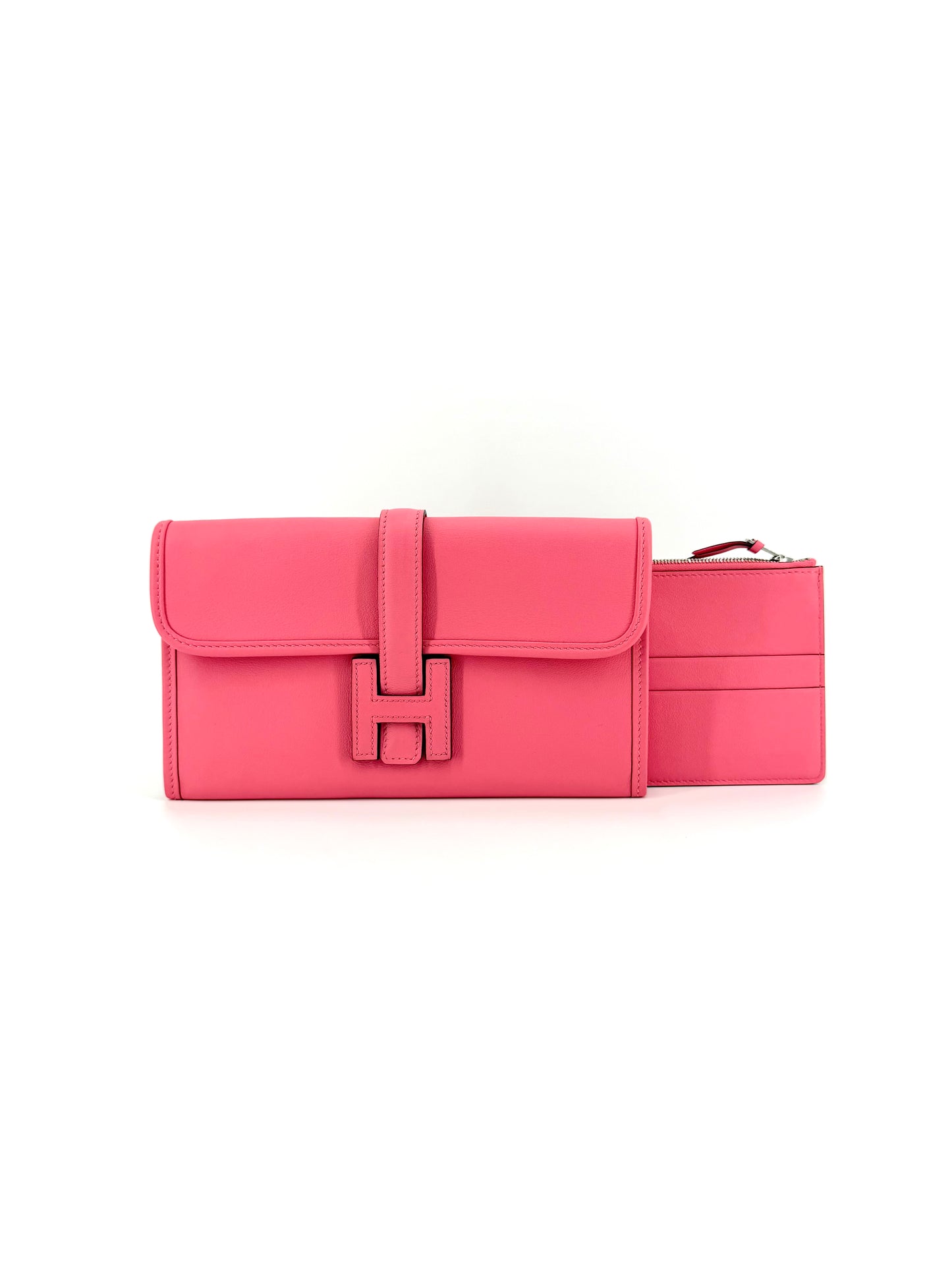 Pre-Owned Hermes Jige Duo 22 Rose Azalee Swift Leather Wallet/Clutch