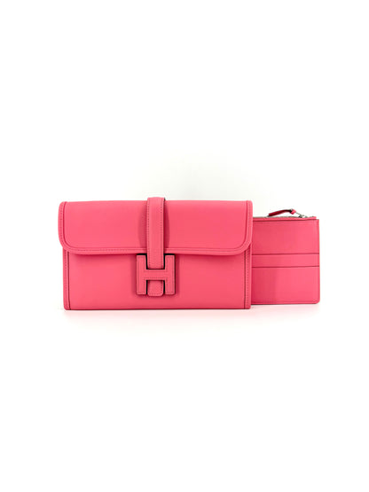 Pre-Owned Hermes Jige Duo 22 Rose Azalee Swift Leather Wallet/Clutch