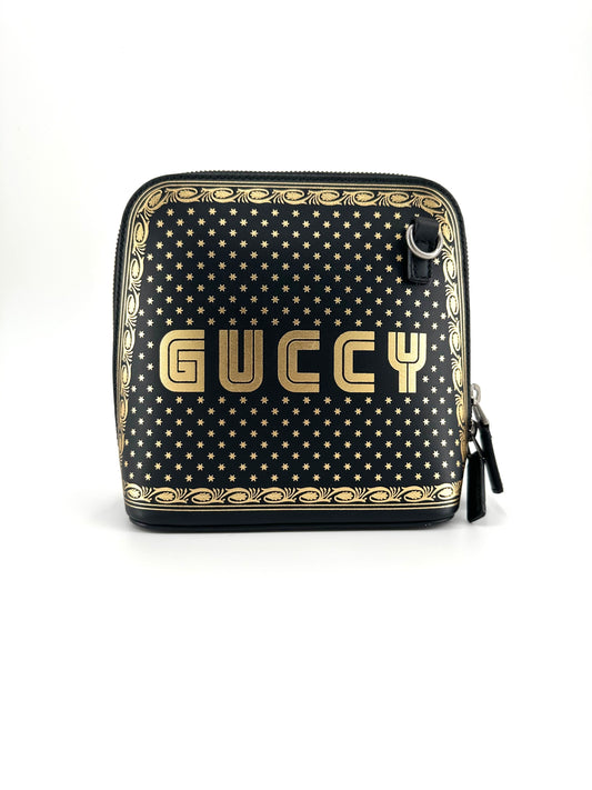 Gucci Black Leather Guccy Moon & Stars Dome Mini Crossbody Bag