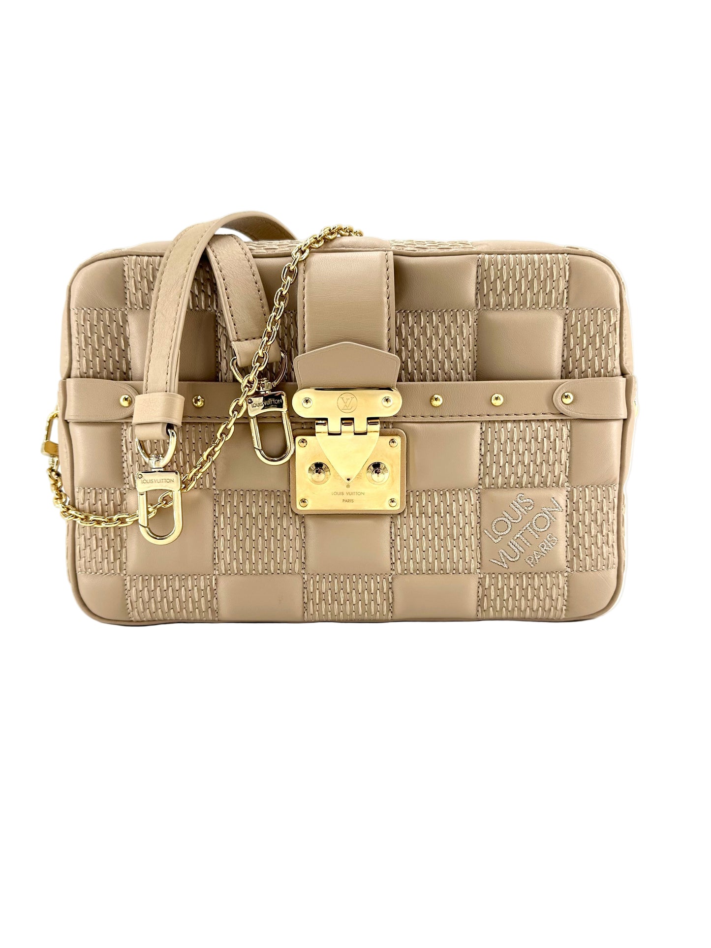 Louis Vuitton Lambskin Damier Quilt Troca MM Cashmere Beige Crossbody Bag