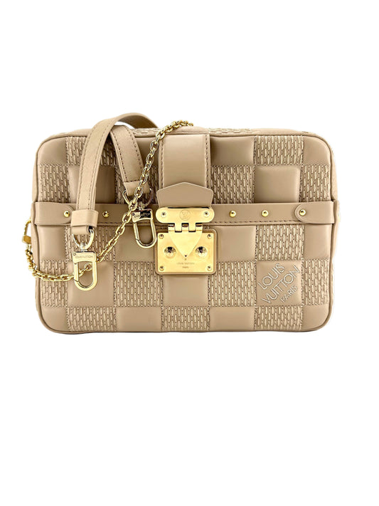 Louis Vuitton Lambskin Damier Quilt Troca MM Cashmere Beige Crossbody Bag
