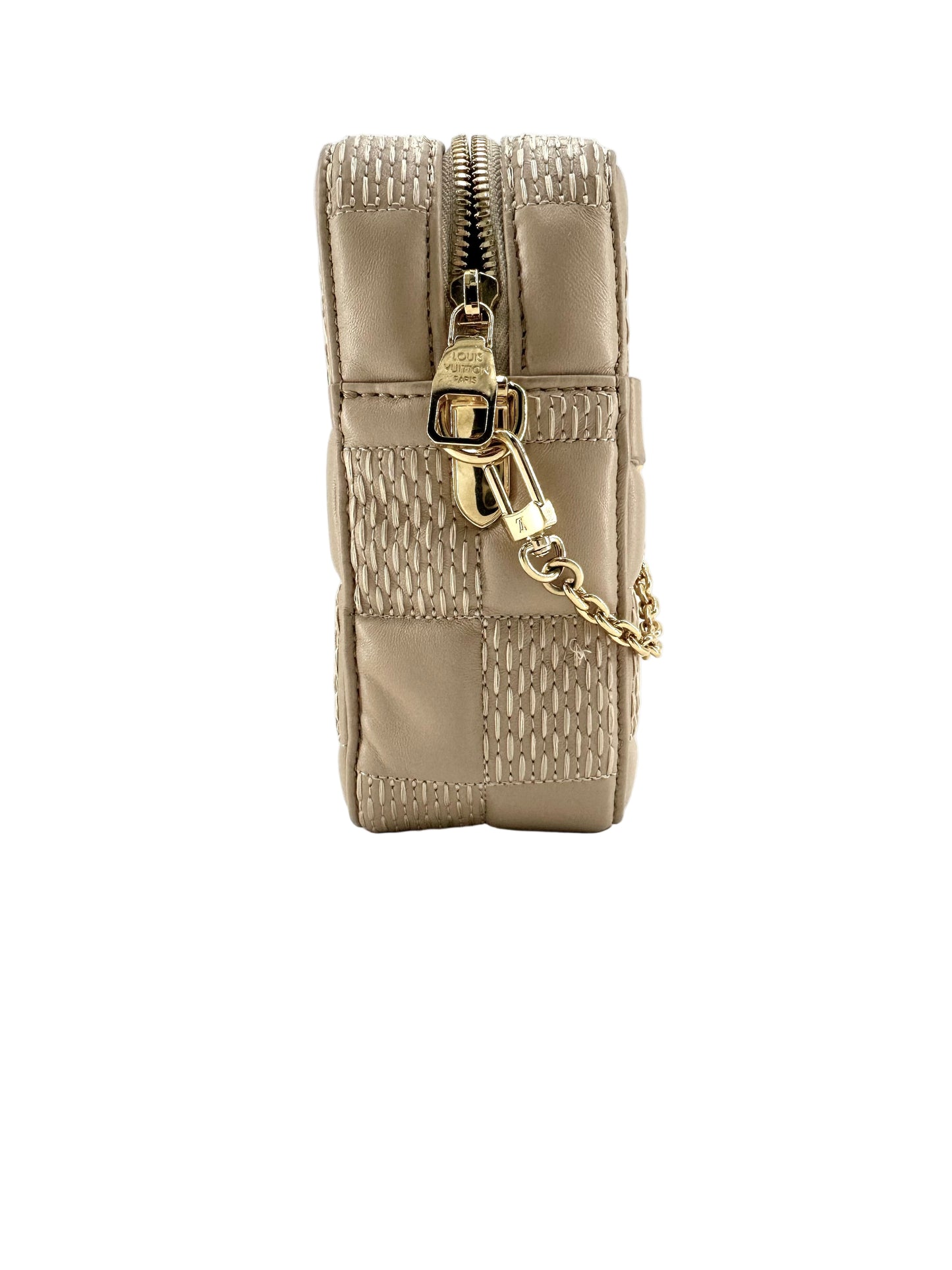 Louis Vuitton Lambskin Damier Quilt Troca MM Cashmere Beige Crossbody Bag