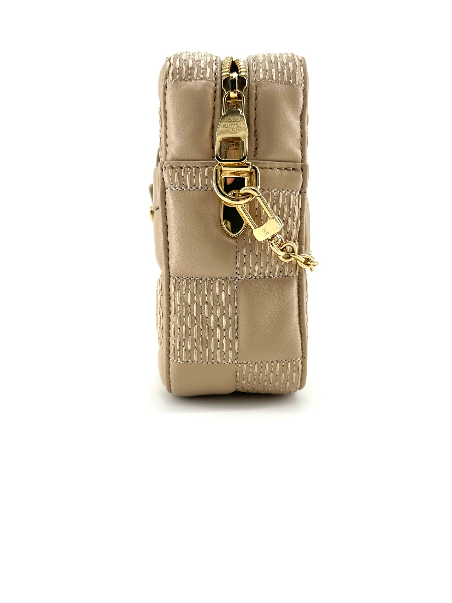 Louis Vuitton Lambskin Damier Quilt Troca MM Cashmere Beige Crossbody Bag