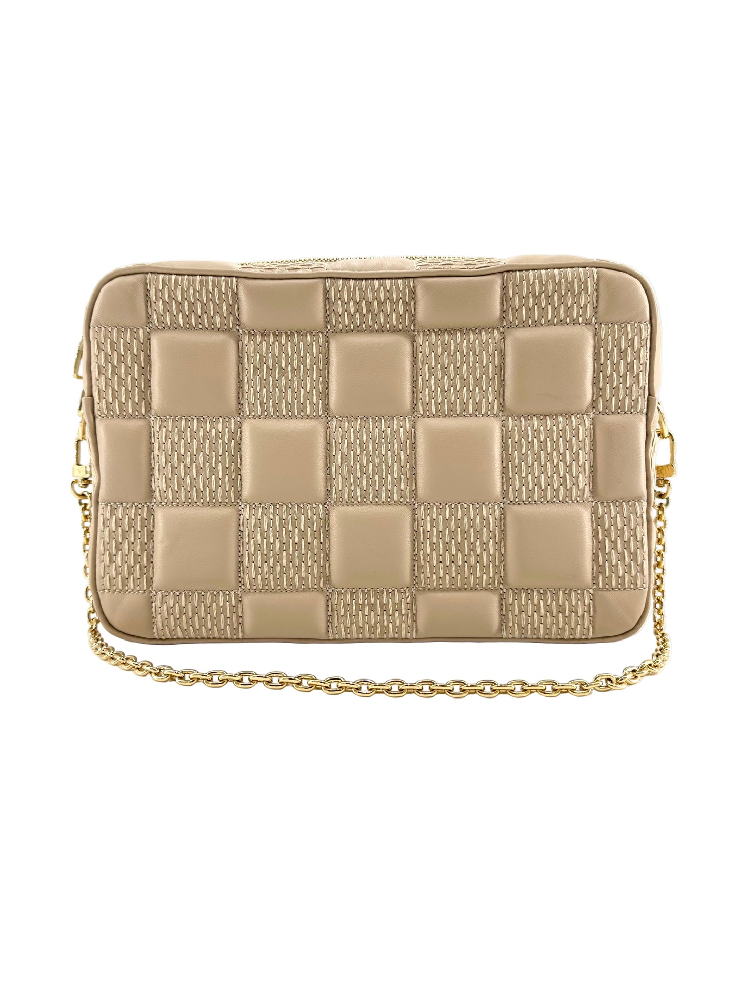 Louis Vuitton Lambskin Damier Quilt Troca MM Cashmere Beige Crossbody Bag