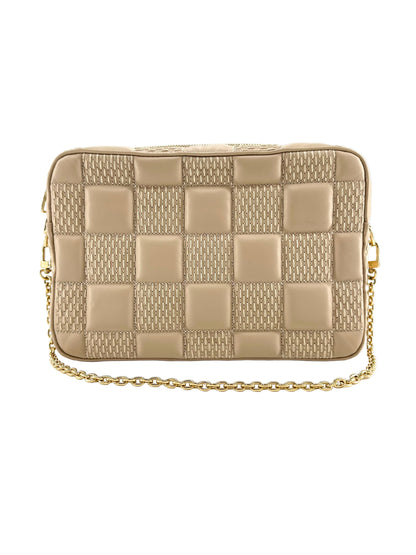 Louis Vuitton Lambskin Damier Quilt Troca MM Cashmere Beige Crossbody Bag