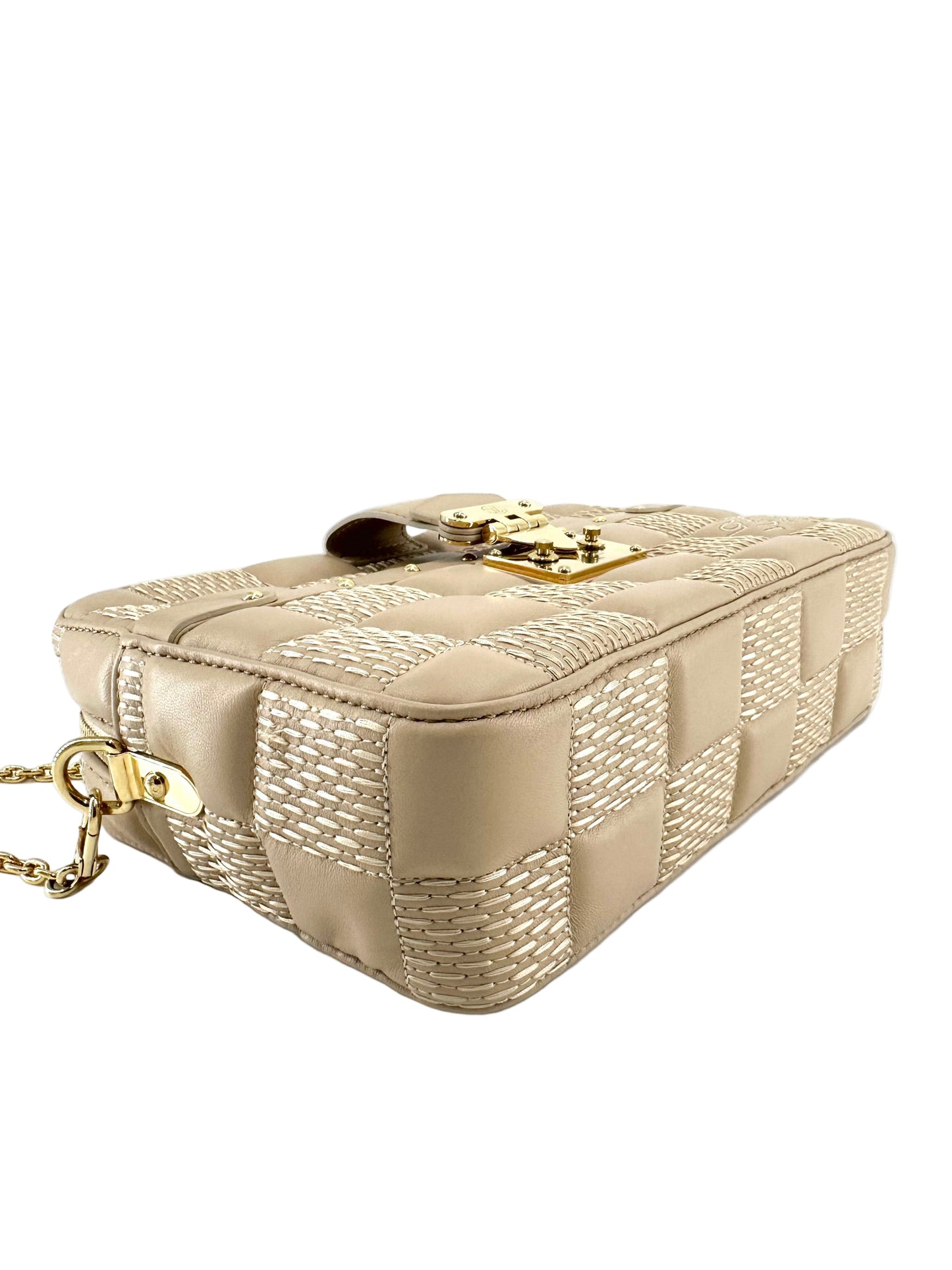 Louis Vuitton Lambskin Damier Quilt Troca MM Cashmere Beige Crossbody Bag