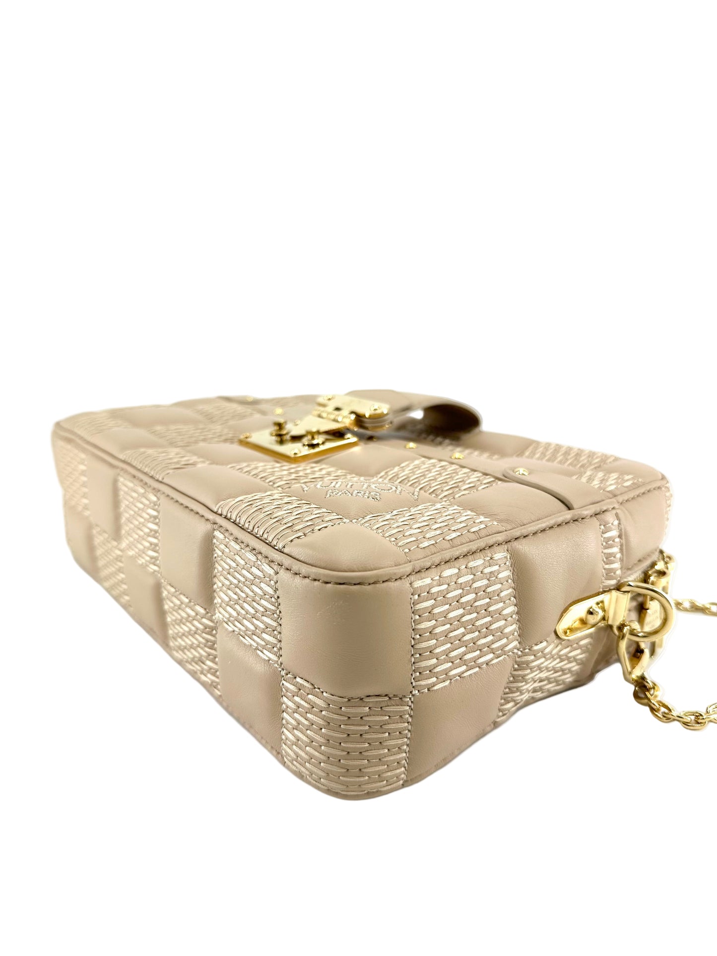 Louis Vuitton Lambskin Damier Quilt Troca MM Cashmere Beige Crossbody Bag