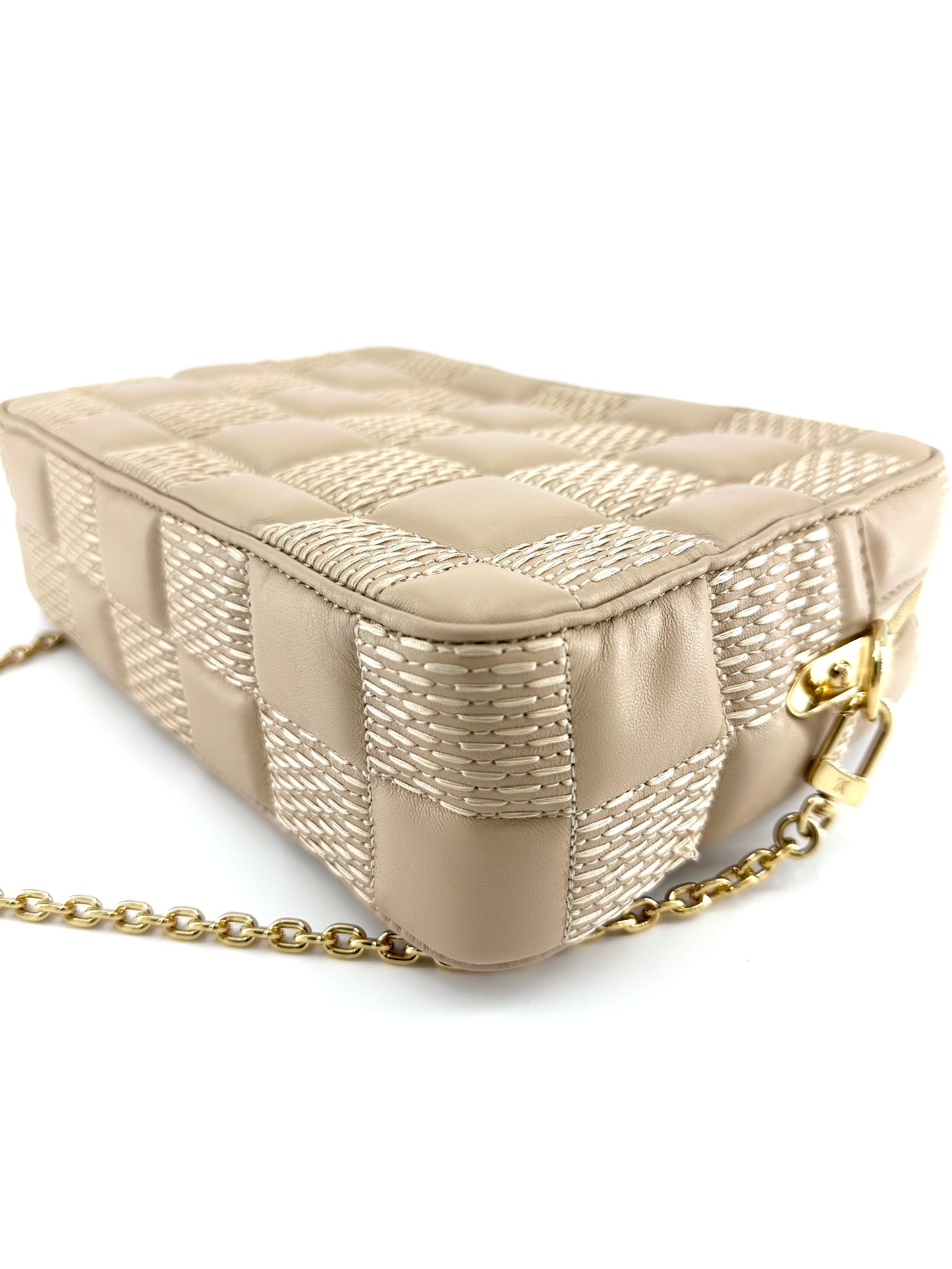 Louis Vuitton Lambskin Damier Quilt Troca MM Cashmere Beige Crossbody Bag