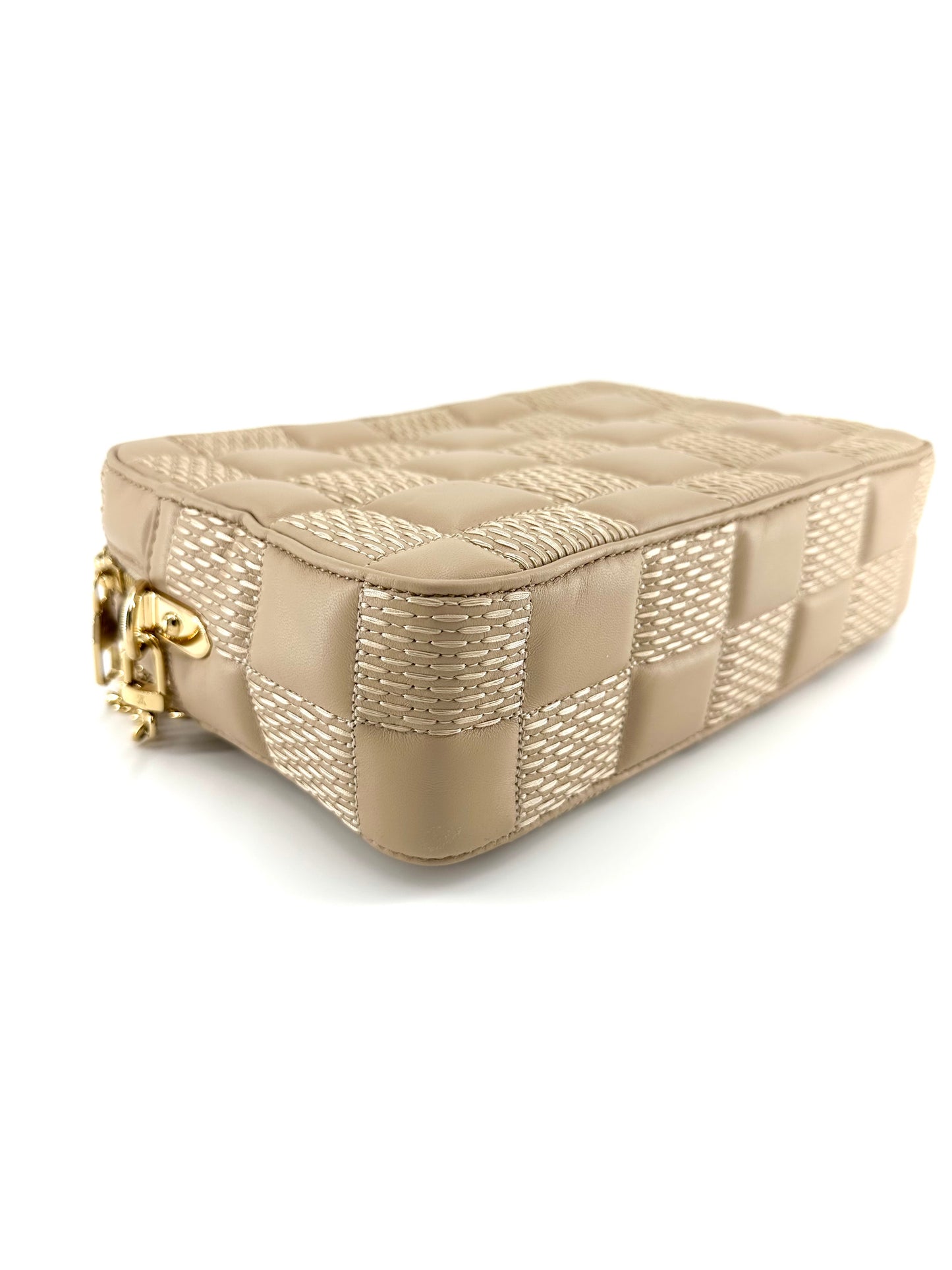 Louis Vuitton Lambskin Damier Quilt Troca MM Cashmere Beige Crossbody Bag