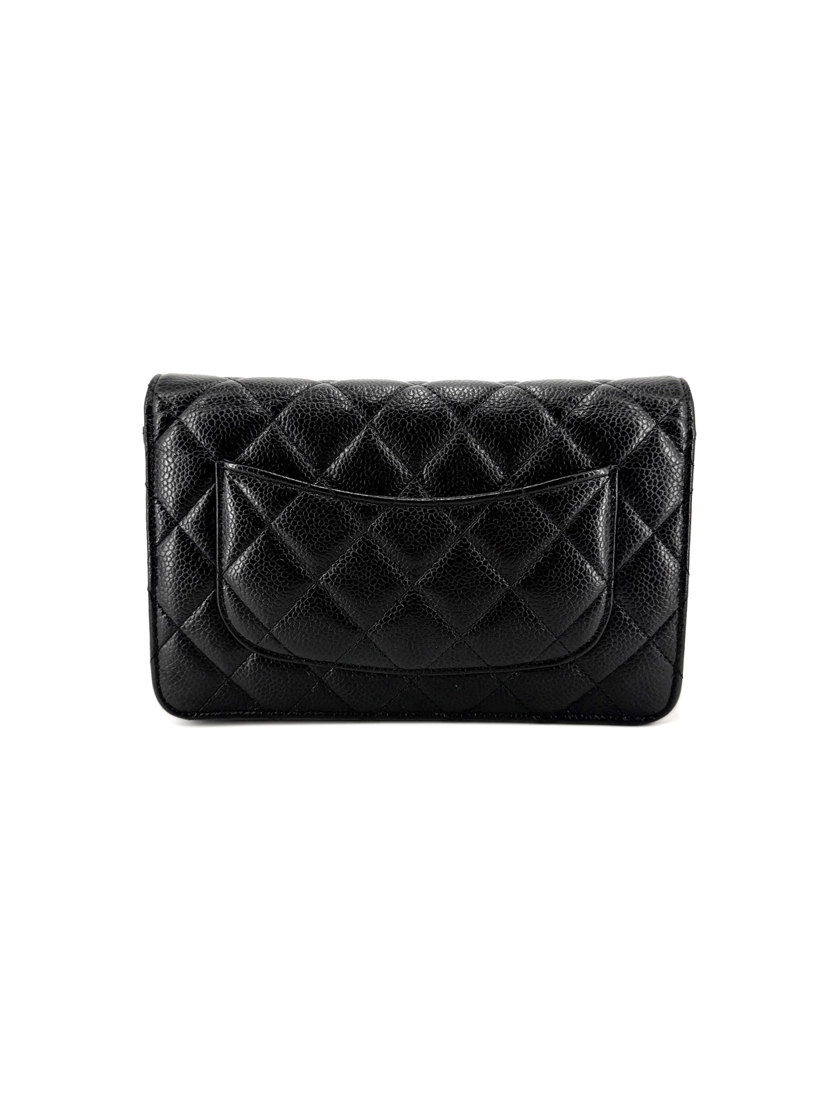 Pre-Owned Chanel Black Caviar Silver Hardware Wallet on Chain (WOC)