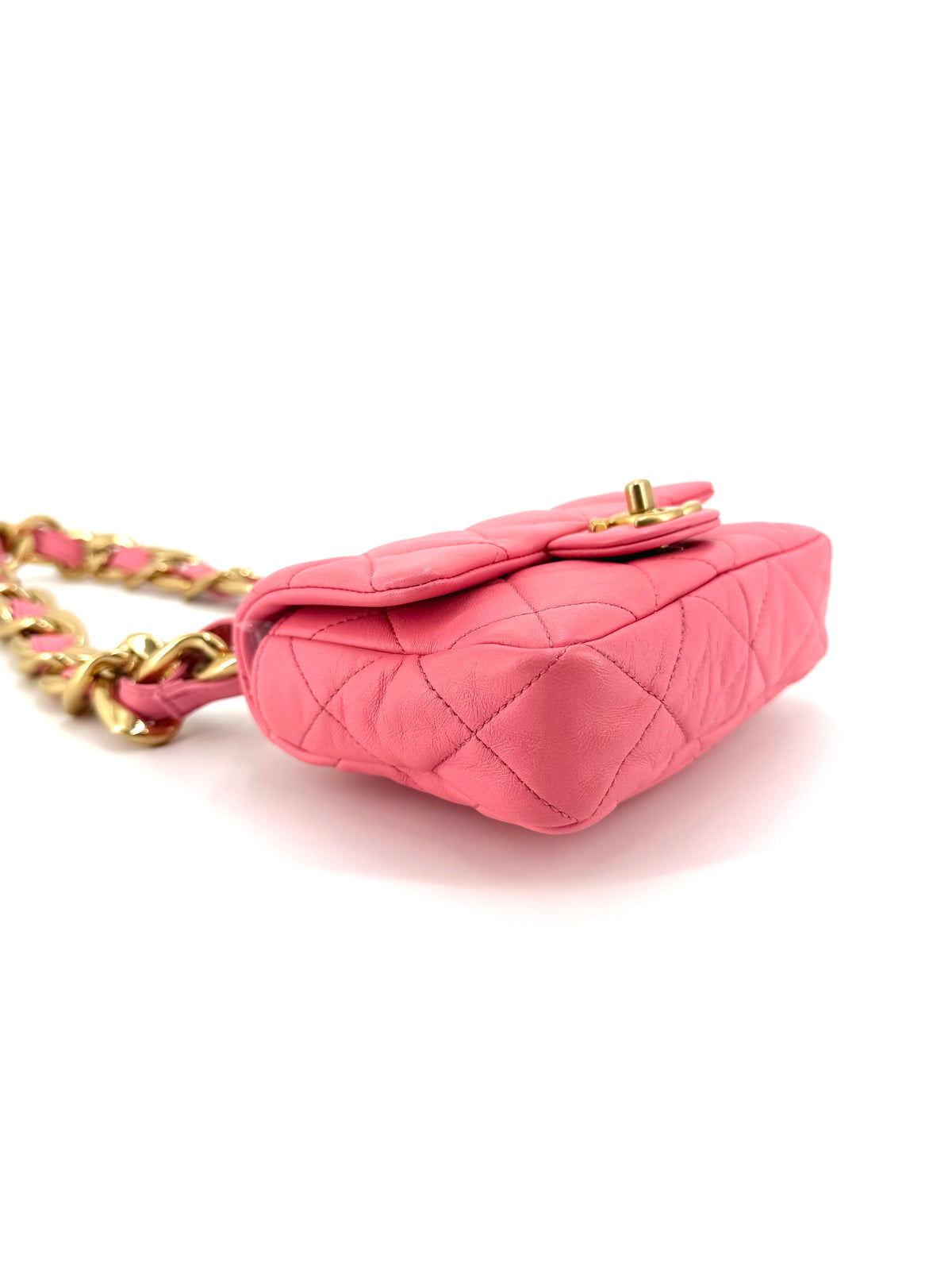 Pre-Owned Chanel Mini Funky Town Flap Bag Pink Lambskin Aged Gold Hardware