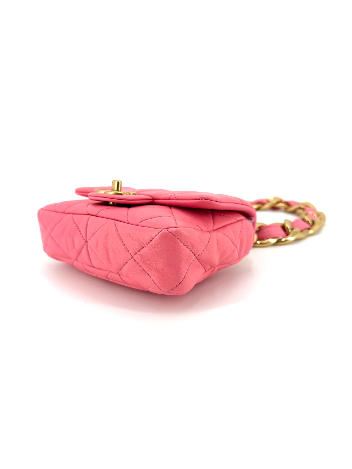 Pre-Owned Chanel Mini Funky Town Flap Bag Pink Lambskin Aged Gold Hardware