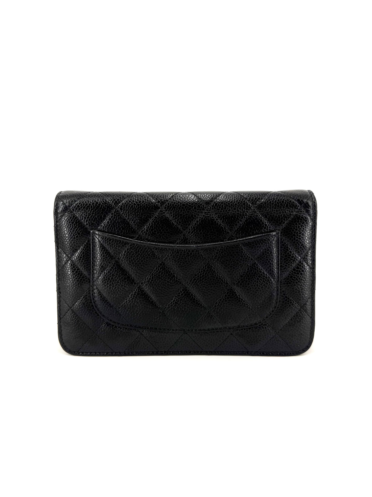 Pre-Owned Chanel Classic Wallet on Chain (WOC) Black Quilted Caviar Leather Gold Hardware