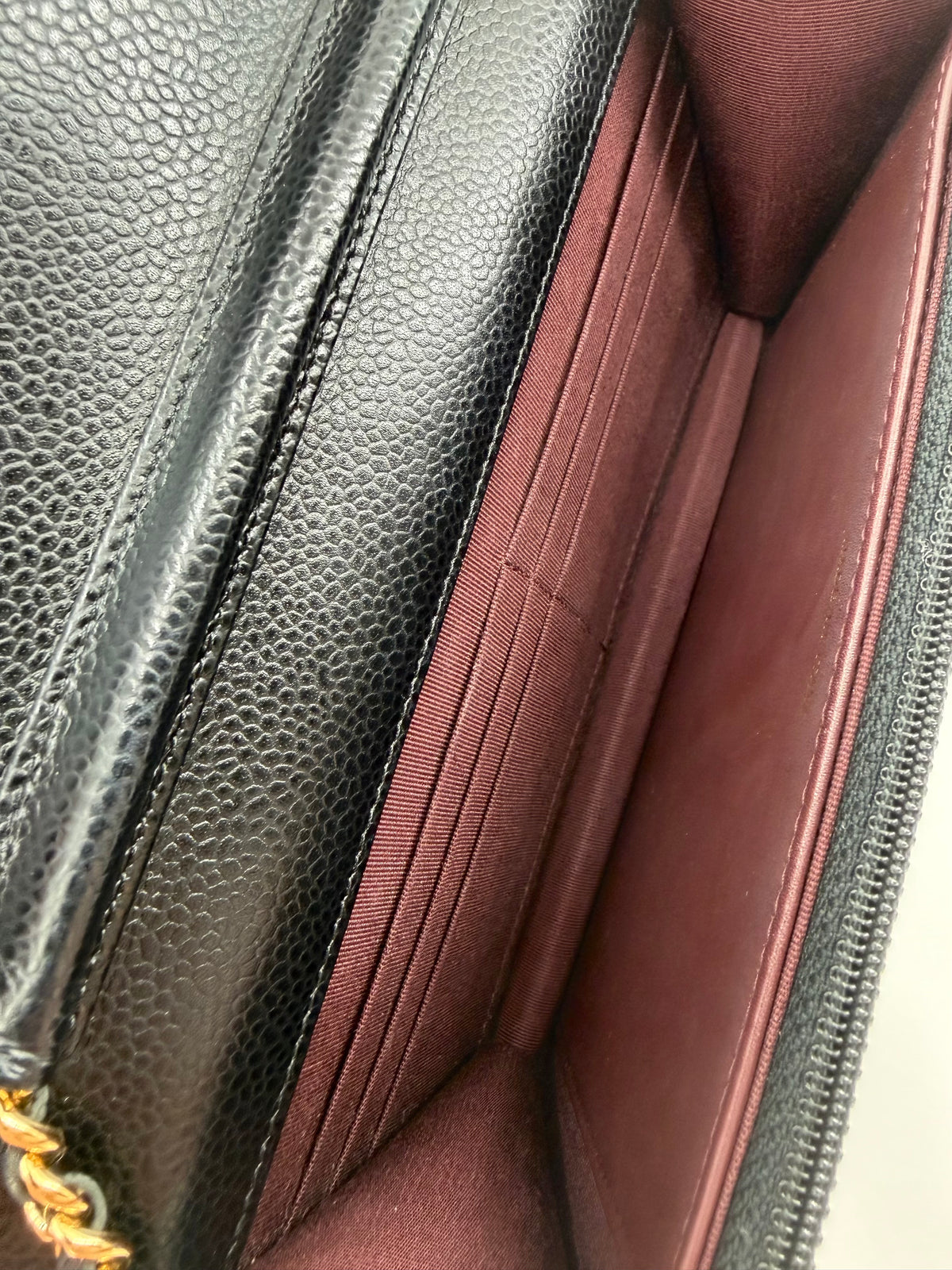 Pre-Owned Chanel Classic Wallet on Chain (WOC) Black Quilted Caviar Leather Gold Hardware