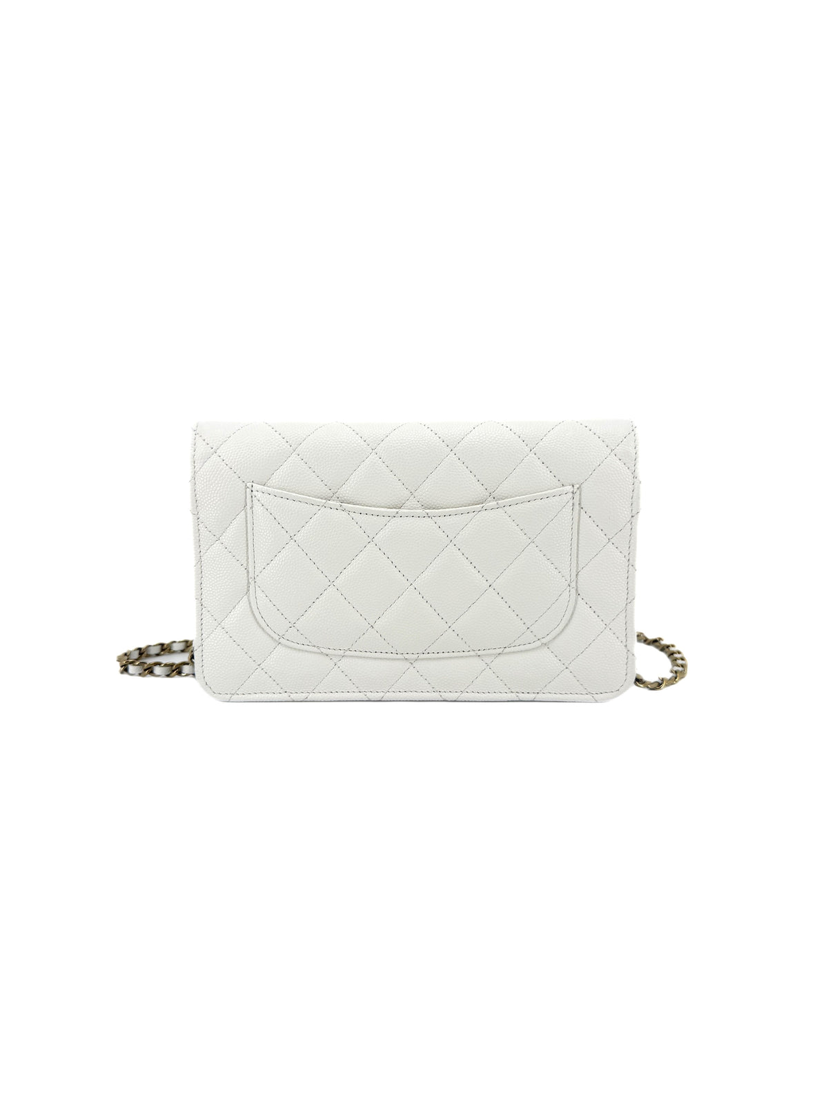 Pre-Owned Chanel Classic Wallet on Chain (WOC) White Quilted Caviar Leather Gold Hardware