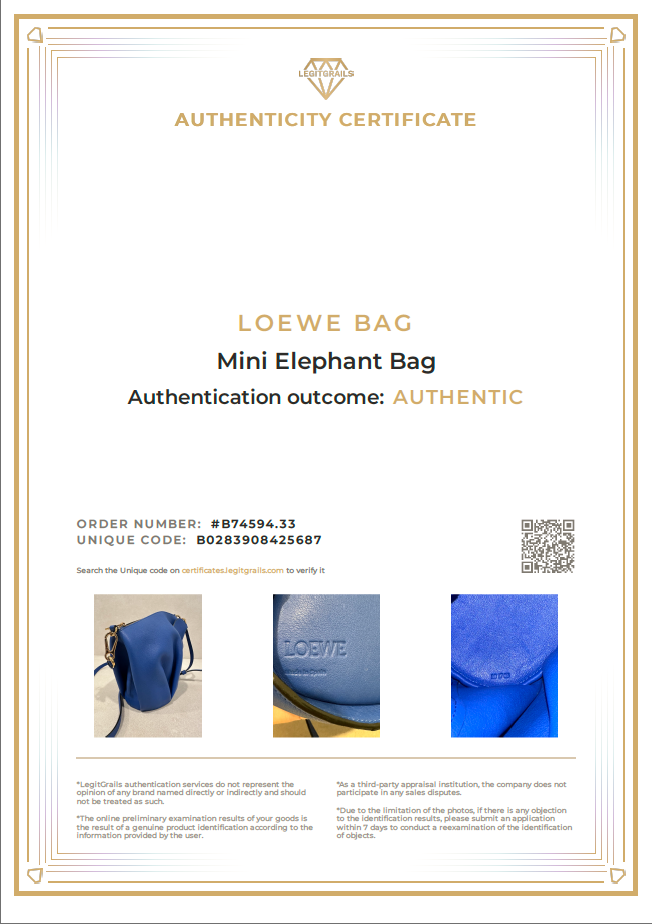 Loewe Blue Calfskin Leather Mini Elephant Crossbody Bag