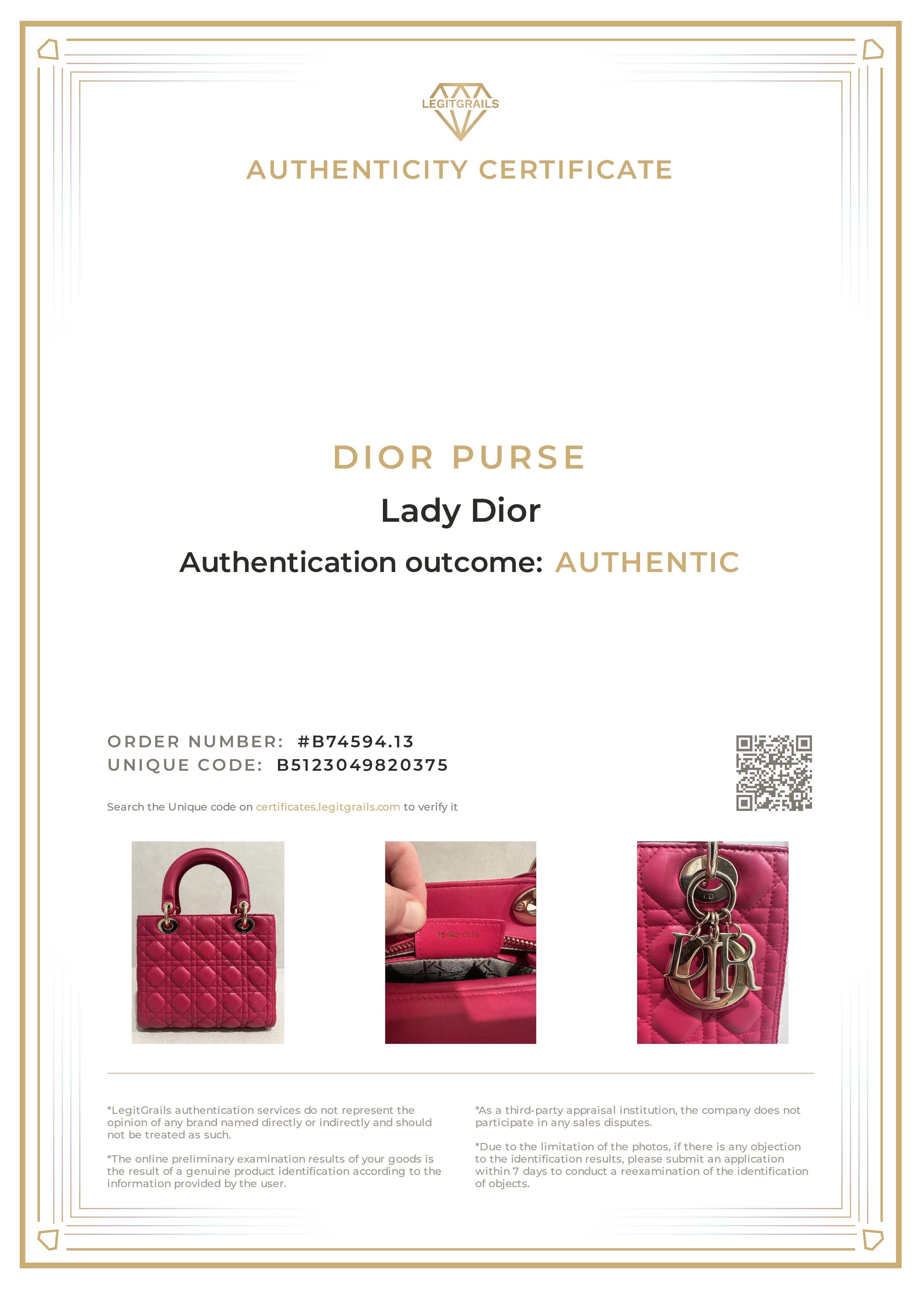 Christian Dior Fuchsia Pink Lambskin Cannage Lady Dior Medium Shoulder Bag