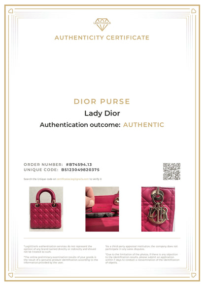 Christian Dior Fuchsia Pink Lambskin Cannage Lady Dior Medium Shoulder Bag