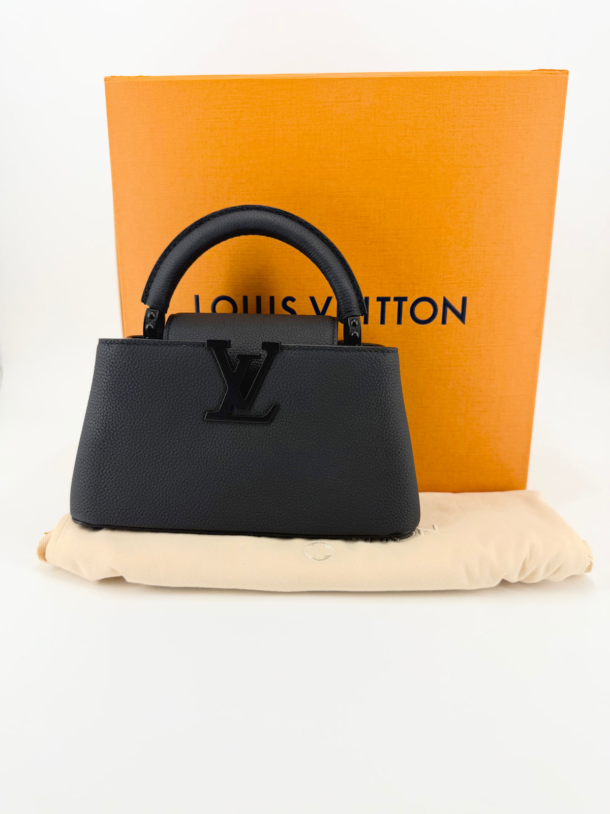 Pre-Owned Louis Vuitton Capucines East West Mini Matte Black Taurillon Leather Bag