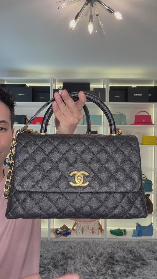 Pre-Owned Chanel Coco Lizard Handle and Caviar Leather Shoulder Bag