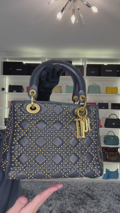 Pre-Owned Christian Dior Lady Dior Studded Medium Crossbody Bag