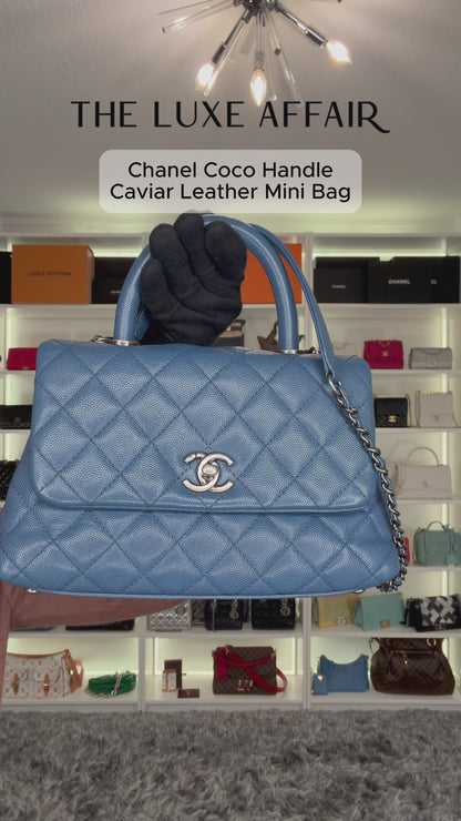 Pre-Owned Chanel Coco Handle Blue Caviar Quilted Leather Mini Shoulder Bag