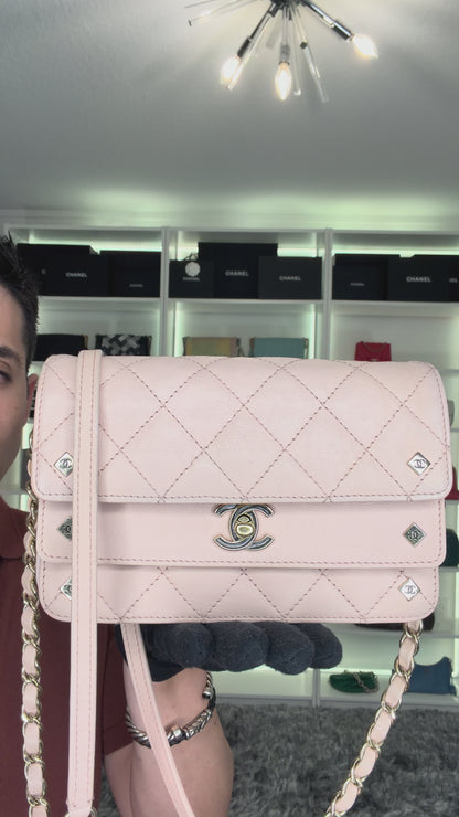 Pre-Owned Chanel Quilted Calfskin Timeless Double Flap Light Pink Crossbody Bag