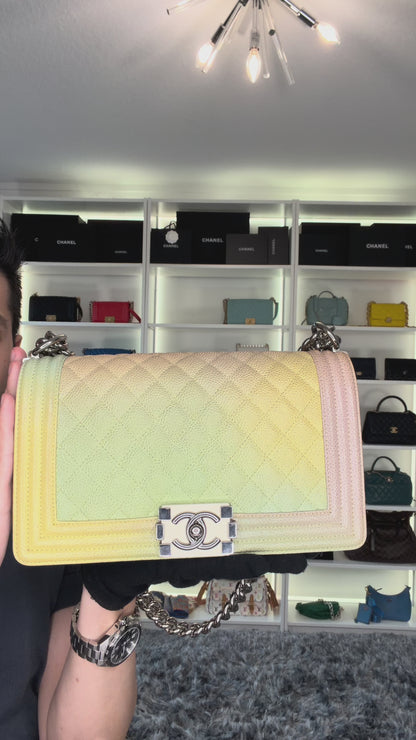 Pre-Owned Chanel Rainbow Quilted Caviar Medium Boy Crossbody Bag