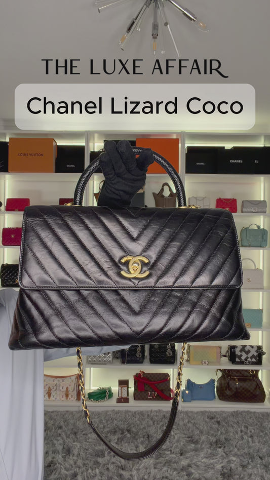 Pre-Owned Chanel Lizard Coco Handle Chevron Shoulder Bag