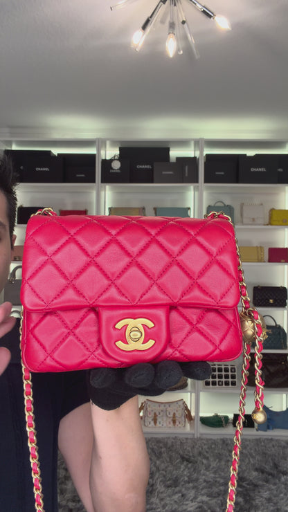 Pre-Owned Chanel Pearl Crush Pink/Red Mini Square Flap Bag