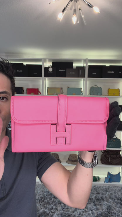 Pre-Owned Hermes Jige Duo 22 Rose Azalee Swift Leather Wallet/Clutch
